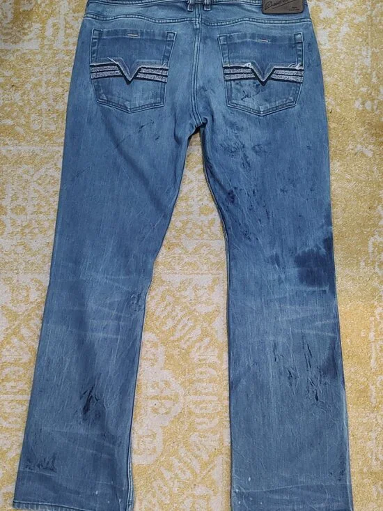 Diesel Zatiny Men's Bootcut Jeans 34X32 Wash 0072L Whisker Faded Distressed '07 - Picture 2 of 14